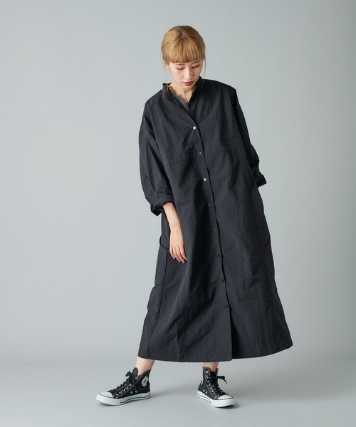 PUAL CE CIN(ピュアルセシン)の「スタンドカラー前開きワンピース(ワンピース・レディース・ブラック/ベージュ/キャメル・FREE)」の18枚目の写真