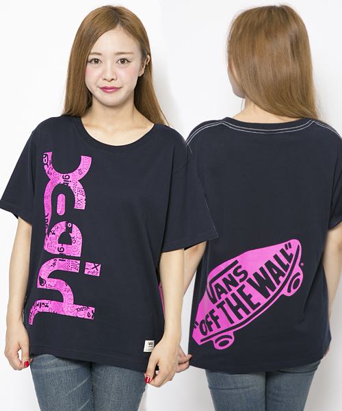 X-girl（エックスガール）の「X-girl×VANS S/S BIG TEE（Tシャツ/カットソー・レディース・ホワイト/ネイビー・ONE SIZE）」の2枚目の写真