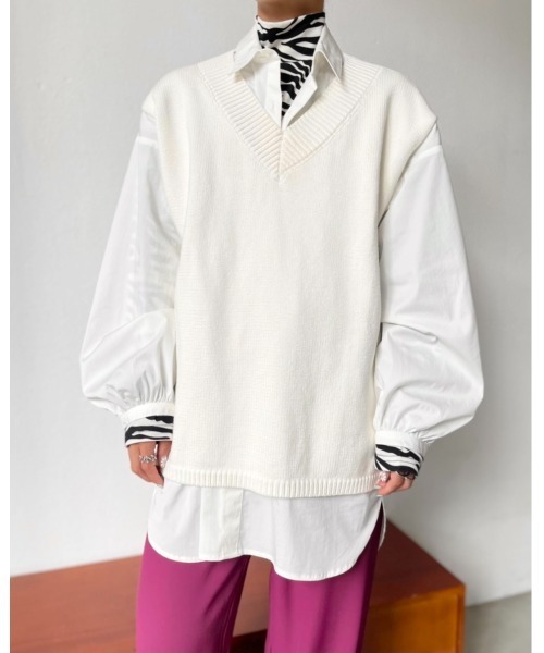 Solace（ソレイス）の「ベストレイヤードオーバーシルエットシャツ（シャツ/ブラウス・レディース・ブルー/ホワイト・FREE）」の8枚目の写真