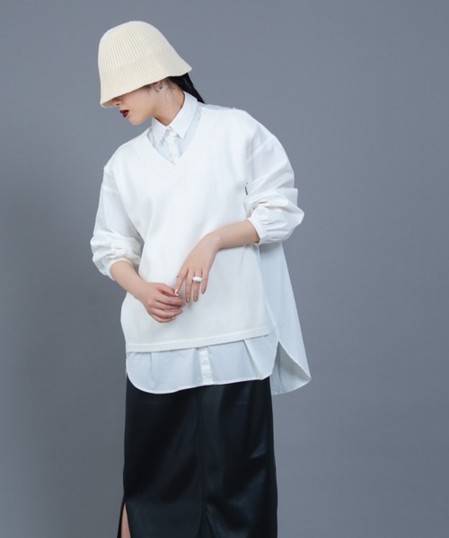 Solace（ソレイス）の「ベストレイヤードオーバーシルエットシャツ（シャツ/ブラウス・レディース・ブルー/ホワイト・FREE）」の16枚目の写真