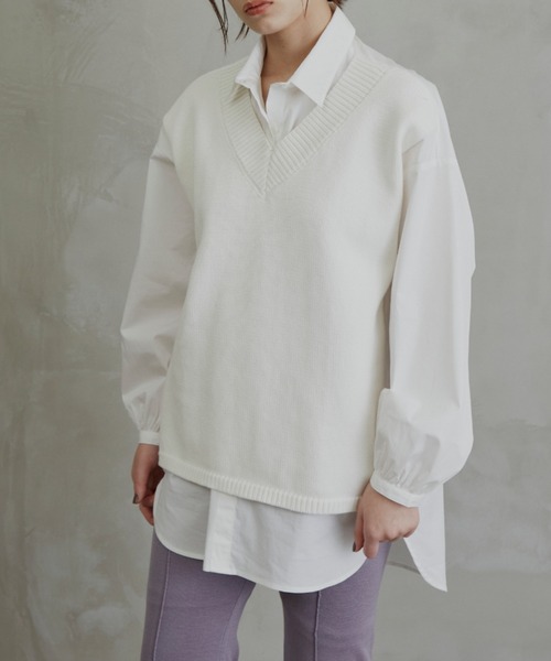 Solace（ソレイス）の「ベストレイヤードオーバーシルエットシャツ（シャツ/ブラウス・レディース・ブルー/ホワイト・FREE）」の15枚目の写真