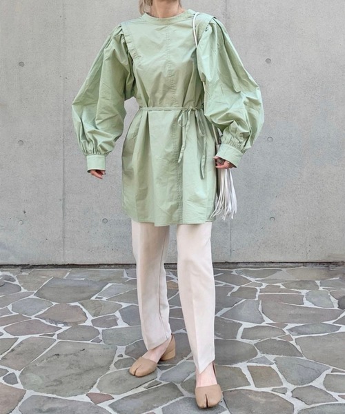 Per sist ence（パーシエンス）の「2WAY ボリュームスリーブ コットン チュニックブラウス/ミニワンピ（ワンピース・レディース・ブラック/パープル/オフホワイト/グリーン/ベージュ・FREE）」の5枚目の写真