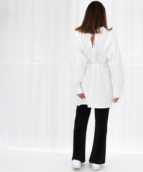 Per sist ence（パーシエンス）の「2WAY ボリュームスリーブ コットン チュニックブラウス/ミニワンピ（ワンピース・レディース・ブラック/パープル/オフホワイト/グリーン/ベージュ・FREE）」の21枚目の写真