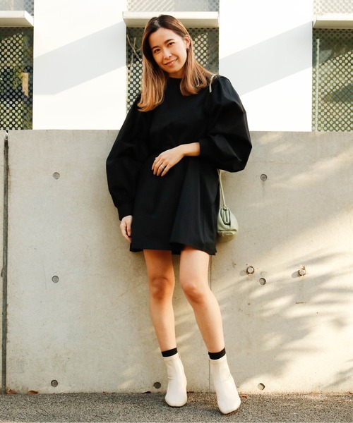 Per sist ence（パーシエンス）の「2WAY ボリュームスリーブ コットン チュニックブラウス/ミニワンピ（ワンピース・レディース・ブラック/パープル/オフホワイト/グリーン/ベージュ・FREE）」の22枚目の写真