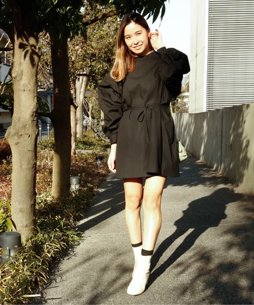 Per sist ence（パーシエンス）の「2WAY ボリュームスリーブ コットン チュニックブラウス/ミニワンピ（ワンピース・レディース・ブラック/パープル/オフホワイト/グリーン/ベージュ・FREE）」の18枚目の写真