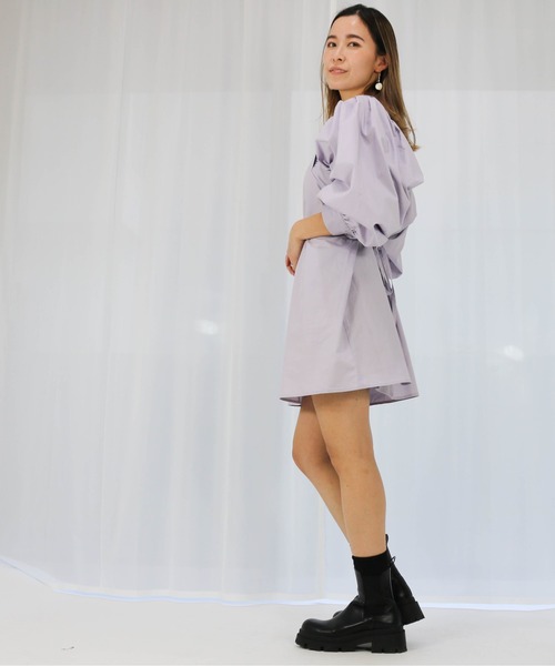 Per sist ence（パーシエンス）の「2WAY ボリュームスリーブ コットン チュニックブラウス/ミニワンピ（ワンピース・レディース・ブラック/パープル/オフホワイト/グリーン/ベージュ・FREE）」の8枚目の写真