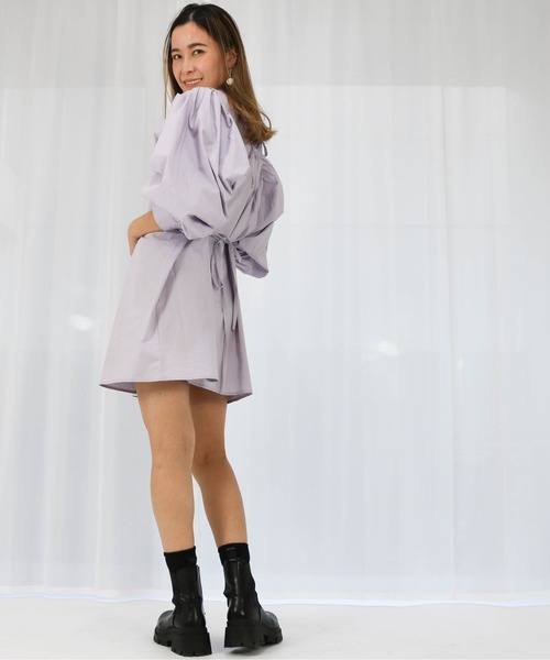 Per sist ence（パーシエンス）の「2WAY ボリュームスリーブ コットン チュニックブラウス/ミニワンピ（ワンピース・レディース・ブラック/パープル/オフホワイト/グリーン/ベージュ・FREE）」の9枚目の写真