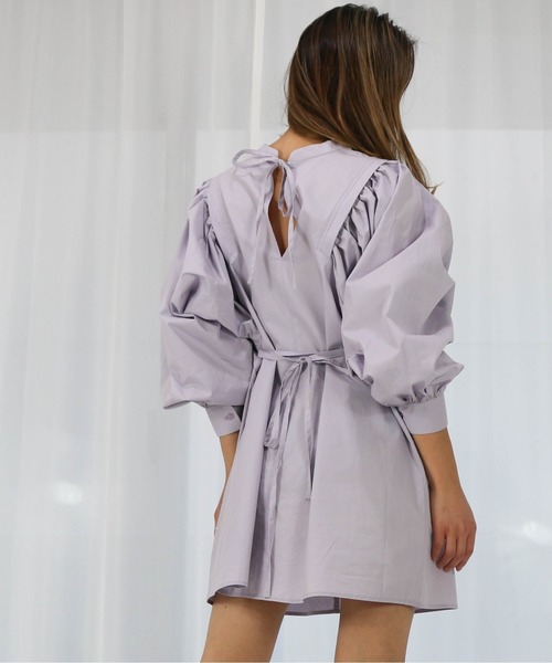 Per sist ence（パーシエンス）の「2WAY ボリュームスリーブ コットン チュニックブラウス/ミニワンピ（ワンピース・レディース・ブラック/パープル/オフホワイト/グリーン/ベージュ・FREE）」の10枚目の写真