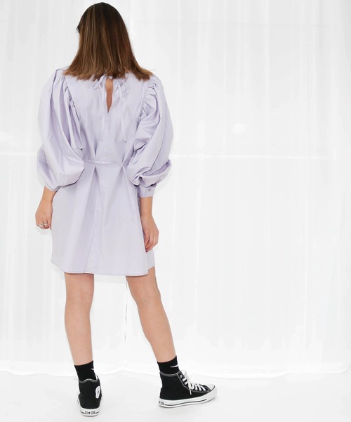 Per sist ence（パーシエンス）の「2WAY ボリュームスリーブ コットン チュニックブラウス/ミニワンピ（ワンピース・レディース・ブラック/パープル/オフホワイト/グリーン/ベージュ・FREE）」の12枚目の写真