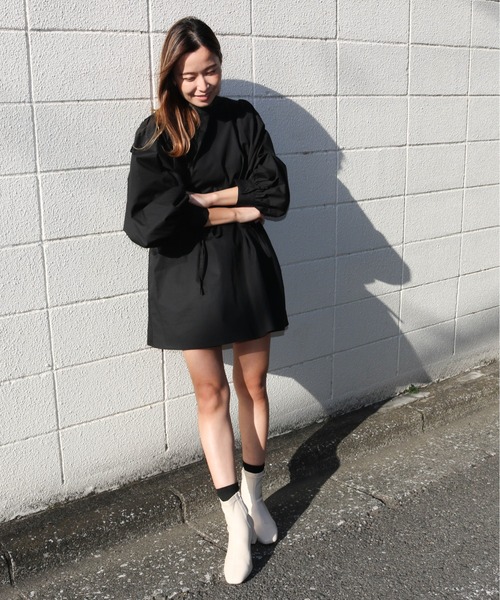 Per sist ence（パーシエンス）の「2WAY ボリュームスリーブ コットン チュニックブラウス/ミニワンピ（ワンピース・レディース・ブラック/パープル/オフホワイト/グリーン/ベージュ・FREE）」の20枚目の写真