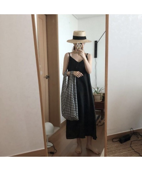 Ritzy（リッツィー）の「大人シルエット　ゆったりシルエットロング丈キャミソールワンピース（ワンピース・レディース・ブラック/ベージュ/サックスブルー・FREE）」の4枚目の写真