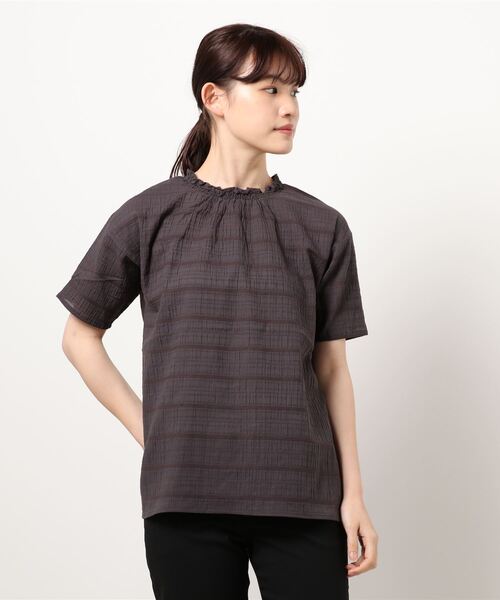 Samansa Mos2（サマンサ モスモス）の「シャーリングブラウス（シャツ/ブラウス・レディース・イエロー/チャコール/ベージュ/オフホワイト・ﾌﾘ-）」の3枚目の写真