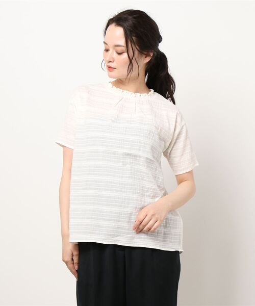 Samansa Mos2（サマンサ モスモス）の「シャーリングブラウス（シャツ/ブラウス・レディース・イエロー/チャコール/ベージュ/オフホワイト・ﾌﾘ-）」の7枚目の写真