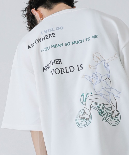 Beno(ビーノ)の「ネオン管風刺繍デザイン ワイドシルエット ジャージTシャツ(Tシャツ/カットソー・メンズ・ブラック/オフホワイト/ミント/ホワイト系その他/ブラック系その他/スモークピンク・LL/M/L)」の3枚目の写真
