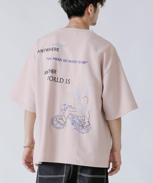 Beno(ビーノ)の「ネオン管風刺繍デザイン ワイドシルエット ジャージTシャツ(Tシャツ/カットソー・メンズ・ブラック/オフホワイト/ミント/ホワイト系その他/ブラック系その他/スモークピンク・LL/M/L)」の2枚目の写真