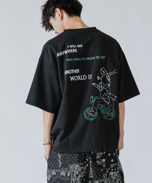 Beno(ビーノ)の「ネオン管風刺繍デザイン ワイドシルエット ジャージTシャツ(Tシャツ/カットソー・メンズ・ブラック/オフホワイト/ミント/ホワイト系その他/ブラック系その他/スモークピンク・LL/M/L)」の5枚目の写真