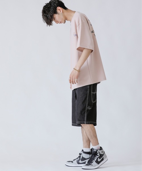 Beno(ビーノ)の「ネオン管風刺繍デザイン ワイドシルエット ジャージTシャツ(Tシャツ/カットソー・メンズ・ブラック/オフホワイト/ミント/ホワイト系その他/ブラック系その他/スモークピンク・LL/M/L)」の12枚目の写真