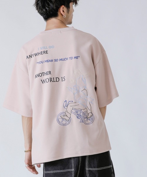 Beno(ビーノ)の「ネオン管風刺繍デザイン ワイドシルエット ジャージTシャツ(Tシャツ/カットソー・メンズ・ブラック/オフホワイト/ミント/ホワイト系その他/ブラック系その他/スモークピンク・LL/M/L)」の9枚目の写真