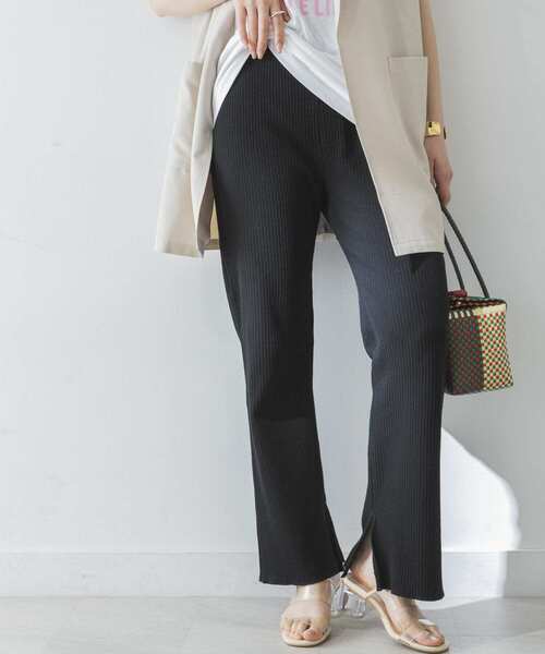 URBAN RESEARCH（アーバンリサーチ）の「針抜きリブカットソーパンツ（その他パンツ・レディース・ブラック/アイボリー・FREE）」の3枚目の写真