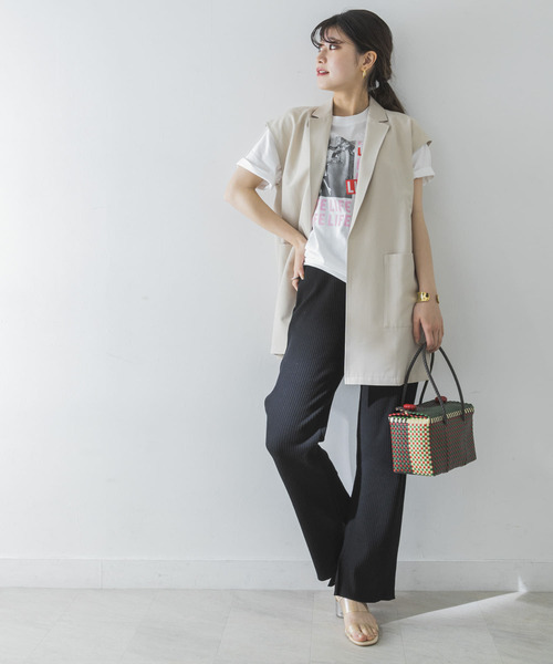 URBAN RESEARCH（アーバンリサーチ）の「針抜きリブカットソーパンツ（その他パンツ・レディース・ブラック/アイボリー・FREE）」の5枚目の写真