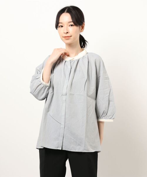 Samansa Mos2（サマンサ モスモス）の「クレリックフリルブラウス（シャツ/ブラウス・レディース・キナリ/グレー/ブルー・ﾌﾘ-）」の7枚目の写真