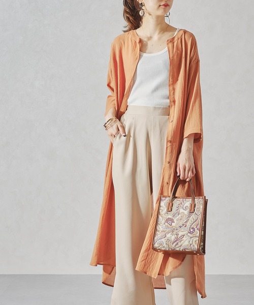 acro（アクロ）の「バンドカラーリラックスシャツワンピース/AC1063（シャツワンピース・レディース・ネイビー/オレンジ/ホワイト・ﾌﾘ-）」の3枚目の写真