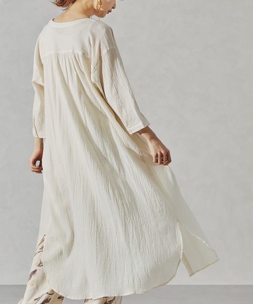 acro（アクロ）の「バンドカラーリラックスシャツワンピース/AC1063（シャツワンピース・レディース・ネイビー/オレンジ/ホワイト・ﾌﾘ-）」の4枚目の写真