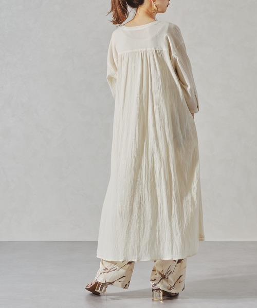 acro（アクロ）の「バンドカラーリラックスシャツワンピース/AC1063（シャツワンピース・レディース・ネイビー/オレンジ/ホワイト・ﾌﾘ-）」の7枚目の写真