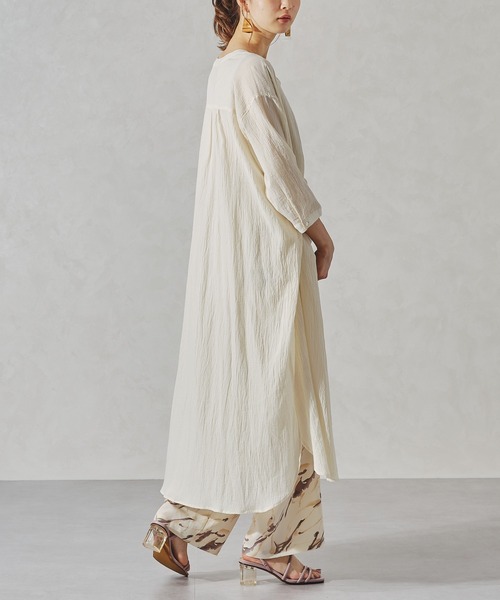 acro（アクロ）の「バンドカラーリラックスシャツワンピース/AC1063（シャツワンピース・レディース・ネイビー/オレンジ/ホワイト・ﾌﾘ-）」の8枚目の写真