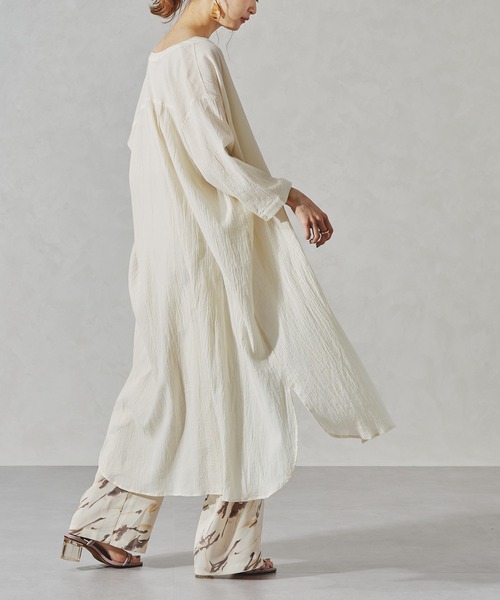 acro（アクロ）の「バンドカラーリラックスシャツワンピース/AC1063（シャツワンピース・レディース・ネイビー/オレンジ/ホワイト・ﾌﾘ-）」の9枚目の写真