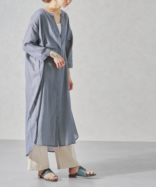 acro（アクロ）の「バンドカラーリラックスシャツワンピース/AC1063（シャツワンピース・レディース・ネイビー/オレンジ/ホワイト・ﾌﾘ-）」の11枚目の写真