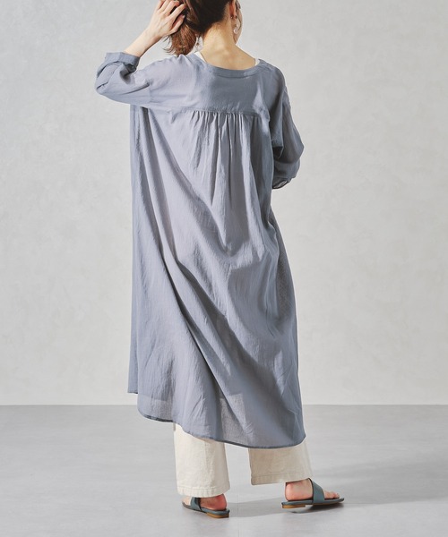 acro（アクロ）の「バンドカラーリラックスシャツワンピース/AC1063（シャツワンピース・レディース・ネイビー/オレンジ/ホワイト・ﾌﾘ-）」の12枚目の写真