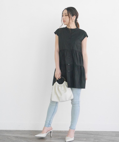 LIPSERVICE（リップサービス）の「ティアードノースリシャツチュニック（Tシャツ/カットソー・レディース・ホワイト/ブラック/ベージュ・FREE）」の5枚目の写真