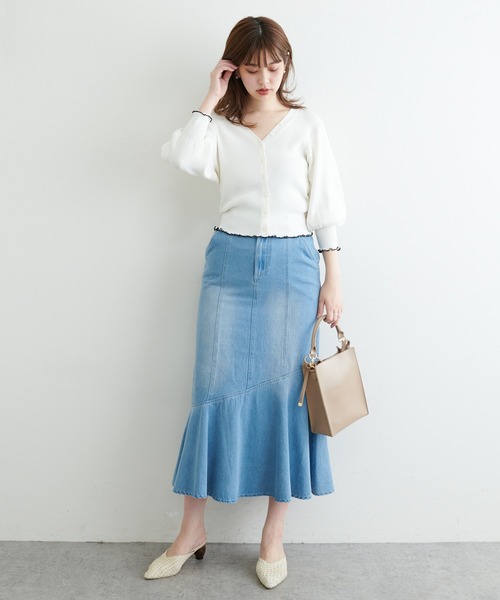 natural couture(ナチュラルクチュール)の「袖口メローショート丈リブカーデ(ニット/セーター・レディース・オフホワイト/ブラウン/ピンク/ブラック・FREE)」の11枚目の写真