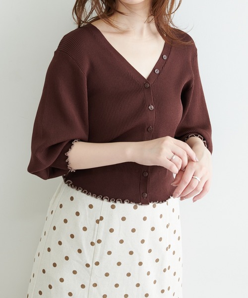 natural couture(ナチュラルクチュール)の「袖口メローショート丈リブカーデ(ニット/セーター・レディース・オフホワイト/ブラウン/ピンク/ブラック・FREE)」の18枚目の写真