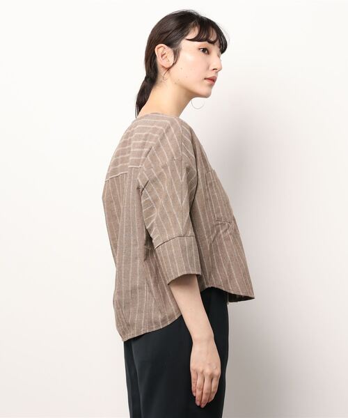 ottilie（オティーリエ）の「ノーカラーコットンリネンJK（ノーカラージャケット・レディース・ブラウン/ベージュ・FREE）」の3枚目の写真