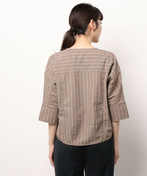 ottilie（オティーリエ）の「ノーカラーコットンリネンJK（ノーカラージャケット・レディース・ブラウン/ベージュ・FREE）」の4枚目の写真