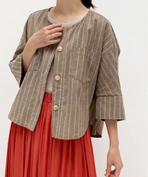 ノーカラーコットンリネンJK