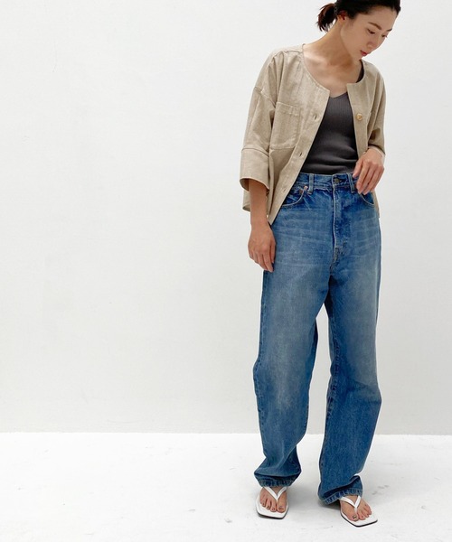 ottilie（オティーリエ）の「ノーカラーコットンリネンJK（ノーカラージャケット・レディース・ブラウン/ベージュ・FREE）」の14枚目の写真