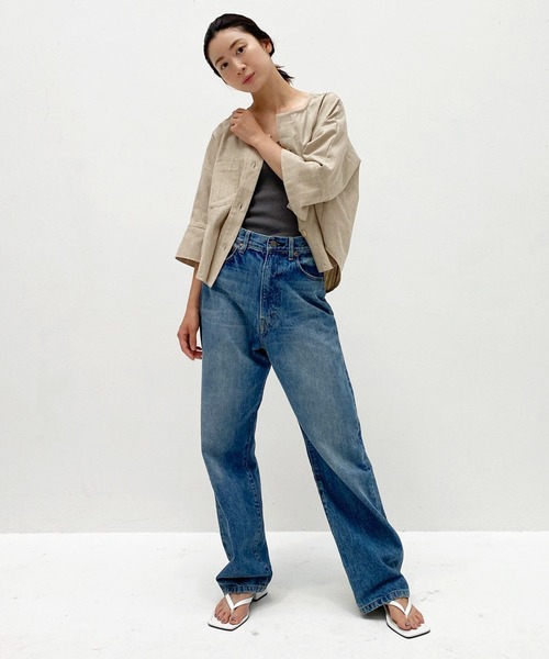 ottilie（オティーリエ）の「ノーカラーコットンリネンJK（ノーカラージャケット・レディース・ブラウン/ベージュ・FREE）」の13枚目の写真