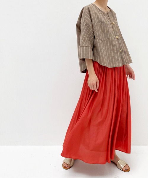 ottilie（オティーリエ）の「ノーカラーコットンリネンJK（ノーカラージャケット・レディース・ブラウン/ベージュ・FREE）」の22枚目の写真