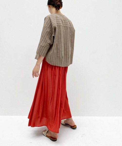 ottilie（オティーリエ）の「ノーカラーコットンリネンJK（ノーカラージャケット・レディース・ブラウン/ベージュ・FREE）」の17枚目の写真