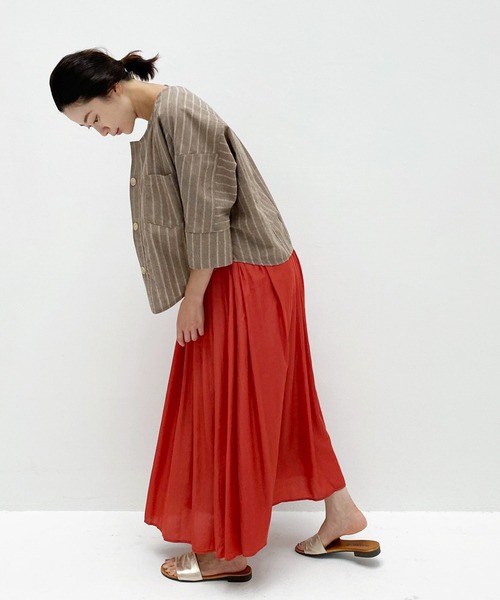 ottilie（オティーリエ）の「ノーカラーコットンリネンJK（ノーカラージャケット・レディース・ブラウン/ベージュ・FREE）」の20枚目の写真