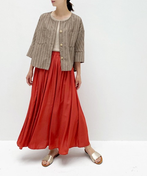 ottilie（オティーリエ）の「ノーカラーコットンリネンJK（ノーカラージャケット・レディース・ブラウン/ベージュ・FREE）」の21枚目の写真