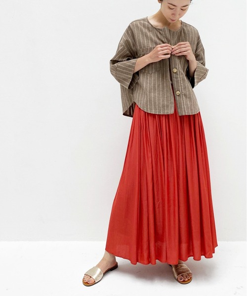 ottilie（オティーリエ）の「ノーカラーコットンリネンJK（ノーカラージャケット・レディース・ブラウン/ベージュ・FREE）」の19枚目の写真