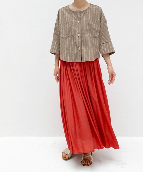 ottilie（オティーリエ）の「ノーカラーコットンリネンJK（ノーカラージャケット・レディース・ブラウン/ベージュ・FREE）」の16枚目の写真