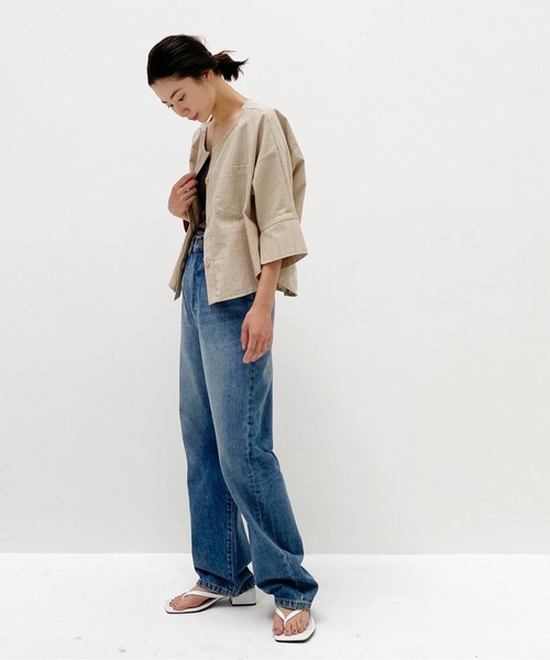 ottilie（オティーリエ）の「ノーカラーコットンリネンJK（ノーカラージャケット・レディース・ブラウン/ベージュ・FREE）」の11枚目の写真