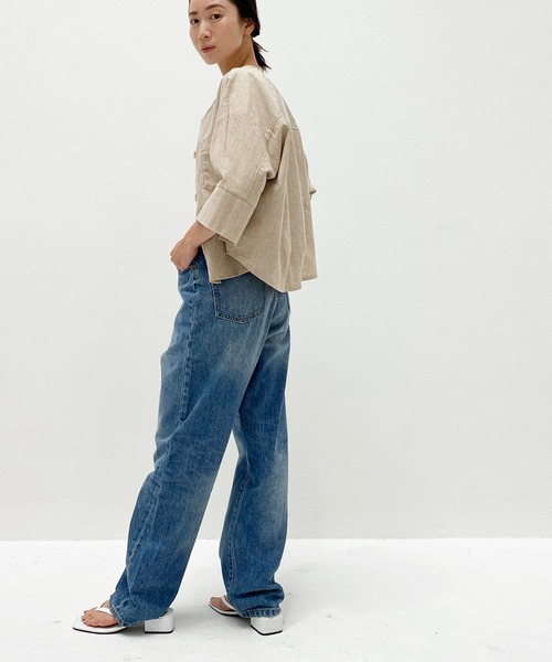 ottilie（オティーリエ）の「ノーカラーコットンリネンJK（ノーカラージャケット・レディース・ブラウン/ベージュ・FREE）」の10枚目の写真