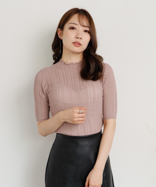 LIPSERVICE(リップサービス)の「シアーリブハーフニット(ニット/セーター・レディース・ホワイト/ブラック/ピンク/グレイッシュベージュ・FREE)」の4枚目の写真