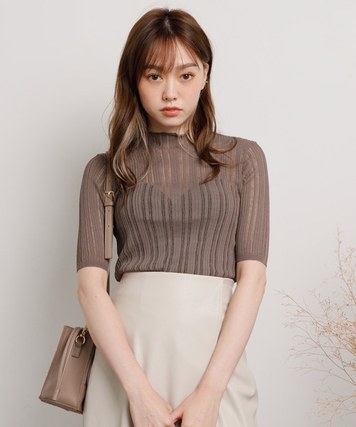 LIPSERVICE(リップサービス)の「シアーリブハーフニット(ニット/セーター・レディース・ホワイト/ブラック/ピンク/グレイッシュベージュ・FREE)」の3枚目の写真